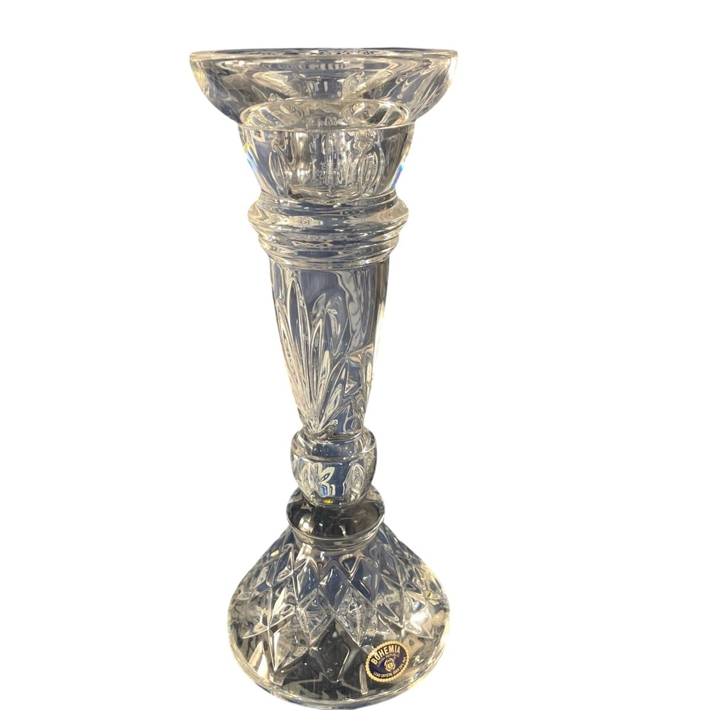 Bohemia Czech Republic‎ Crystal Candle Holder 24% Lead Crystal 8" Pedestal
